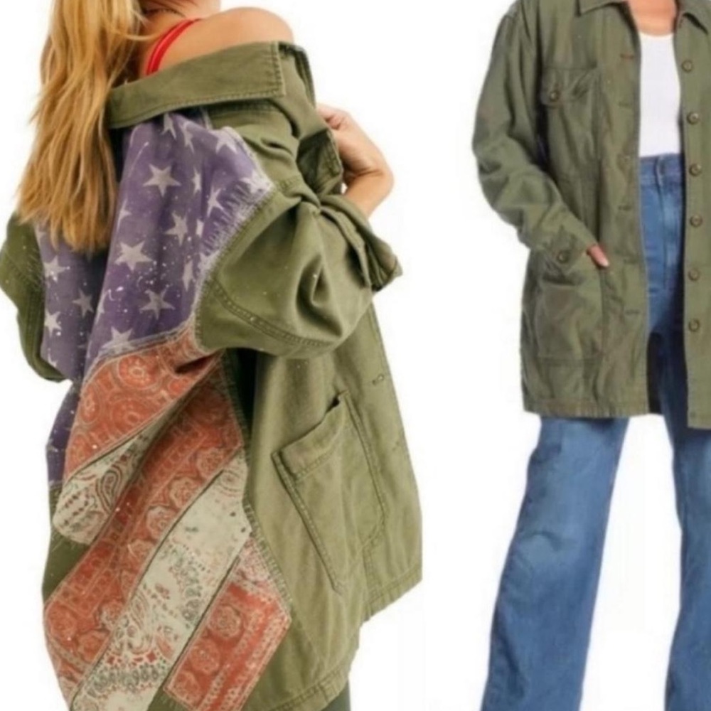 Free People Olive Utility Jacket with Patch Detail size XS - Picture 9 of 9